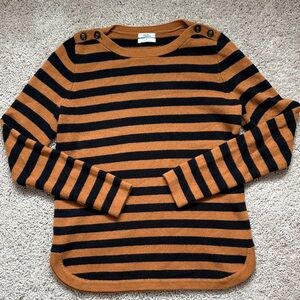 Striped Crew Neck Sweater with Button Accents